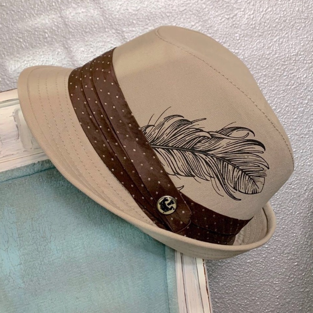 GOORIN fedora hat polka dot brown band painted feather neutral color size XL